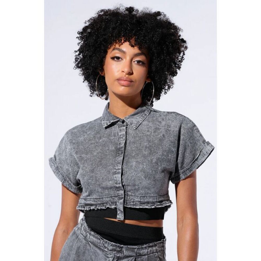 Set of 2 Park Date Cropped Button Down Shirt and Shorts Sz L 100% Cotton $80